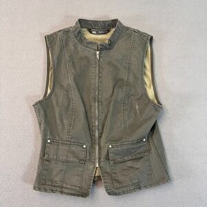 Zara Vest Women's XS Olive Green Pockets Military Tank Stretch Front Zip Utility